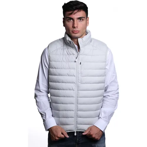 Vests, male, , Size: M Light Grey Quilted Jacket with Rubber Patch - Save The Duck - Modalova