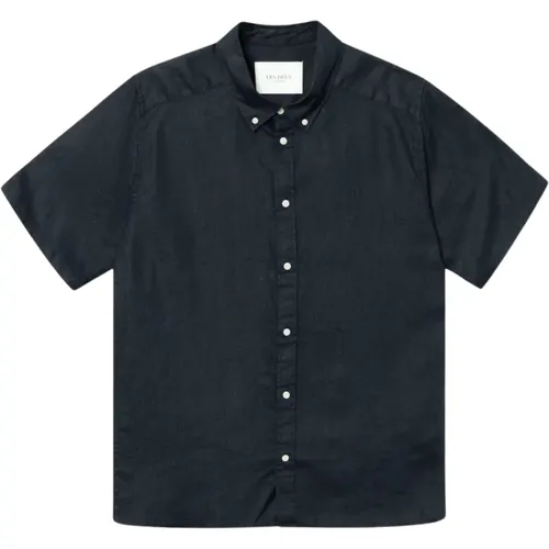 Linen Shirt Kris Embroidered Logo , male, Sizes: M, L, S - Les Deux - Modalova