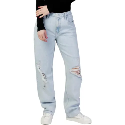 Blaue einfarbige Damenjeans mit Reißverschluss und Knopf , Damen, Größe: W28 - Calvin Klein Jeans - Modalova