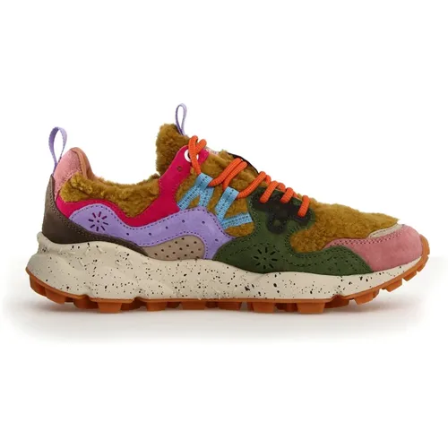 Sneakers mit Limettenpelzakzenten , Damen, Größe: 37 EU - Flower Mountain - Modalova