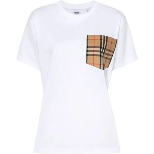 T-Shirt mit Signature Check Tasche , Damen, Größe: M - Burberry - Modalova