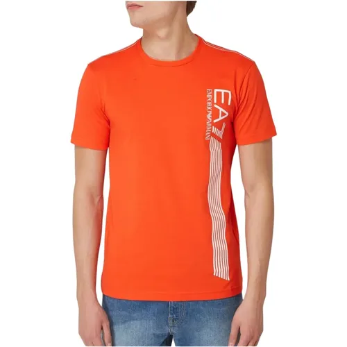 Seitenlogo T-Shirt - Orangendruck , Herren, Größe: XL - Emporio Armani - Modalova