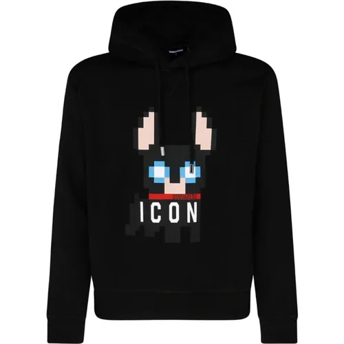 Hoodies, male, , Size: L Icon Print Cotton Hoodie - Dsquared2 - Modalova