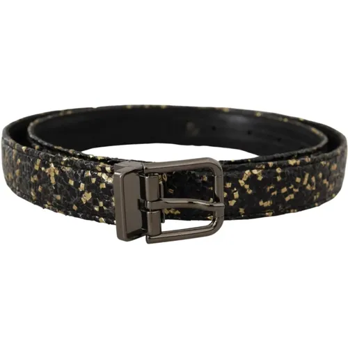 Belts, male, , Size: 90 CM Two-Toned Leather Chrome Buckle Belt - Dolce & Gabbana - Modalova