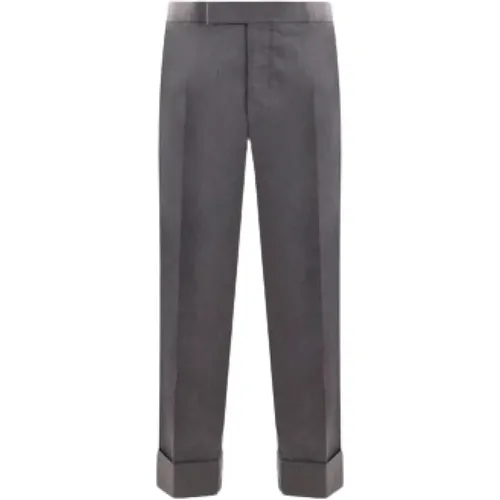 Grey Cotton Trousers with Grosgrain Detail , male, Sizes: M, L - Thom Browne - Modalova