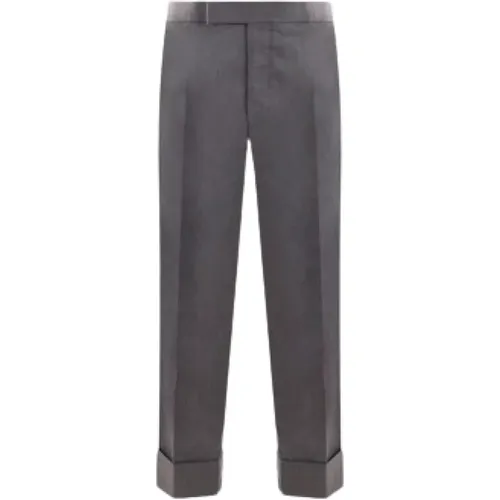 Grey Cotton Trousers with Grosgrain Detail , male, Sizes: S, M, L - Thom Browne - Modalova