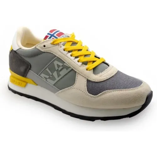 Sneakers, male, , Size: 9 US Grey and Beige Leather Sneakers S4Stab01/Nys - Napapijri - Modalova