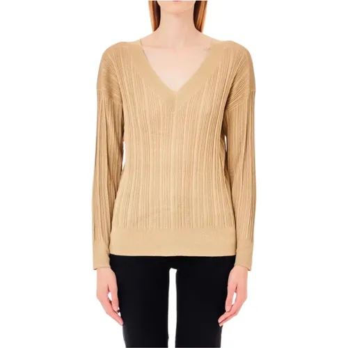 Goldener V-Ausschnitt Lurex Pullover , Damen, Größe: L - Liu Jo - Modalova