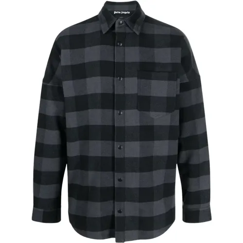 Grey Black Checkered Shirt , male, Sizes: S - Palm Angels - Modalova