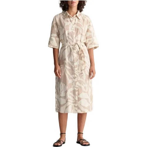 Palm Print Linen Shirt Dress , female, Sizes: 3XS, XS, 4XS, 2XS - Gant - Modalova