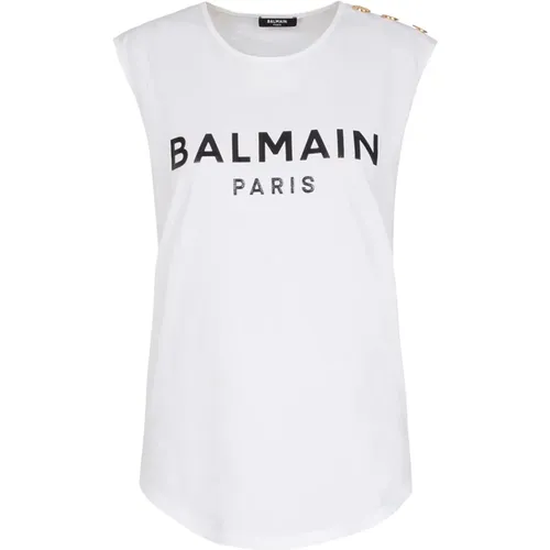 Eco-designed cotton T-shirt with logo print , female, Sizes: L - Balmain - Modalova