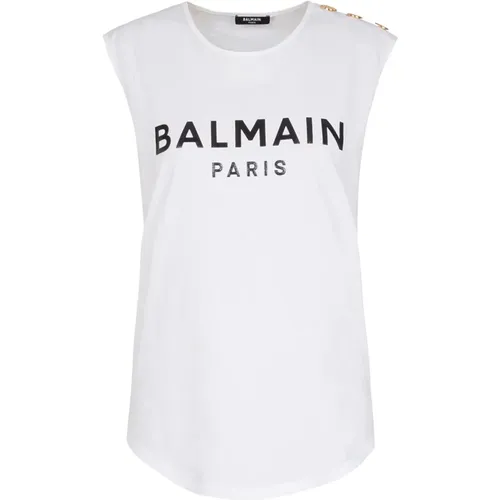 Eco-designed cotton T-shirt with logo print , female, Sizes: L, M, XS, S - Balmain - Modalova