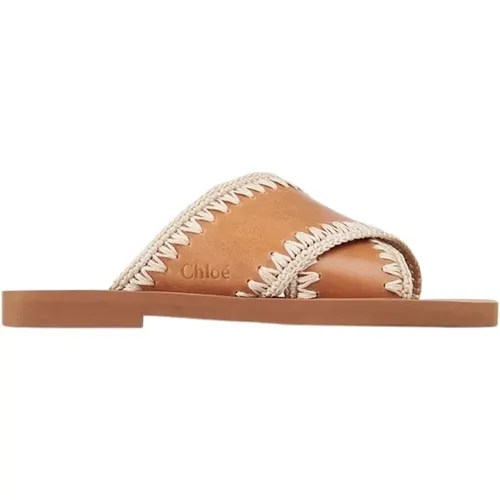 Sliders, female, , Size: 10 US Crochet Stitched Leather Sliders - Chloé - Modalova