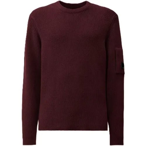 Round-neck Knitwear, male, , Size: L Ribbed Crew Neck Sweater Bordeaux - C.P. Company - Modalova