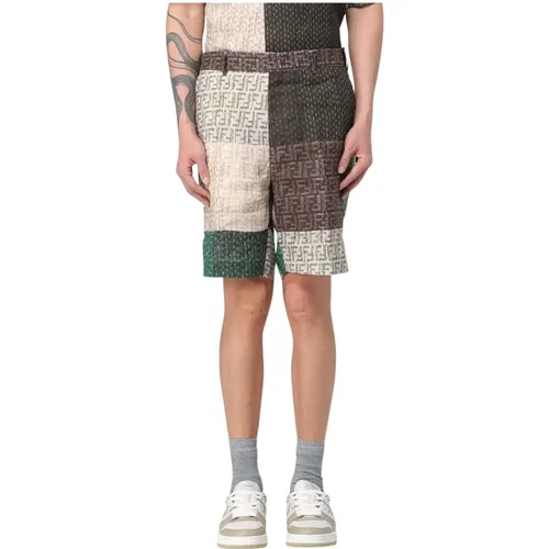 Casual Shorts, male, , Size: M Beige Patchwork Shorts Stylish Addition - Fendi - Modalova