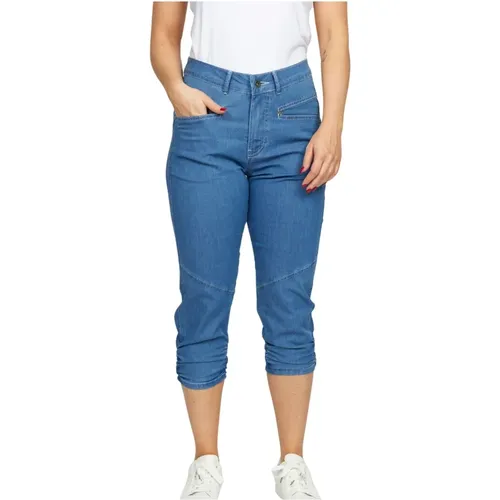 Cropped Denim Hose mit Gerüschtem Saum , Damen, Größe: M - 2-Biz - Modalova