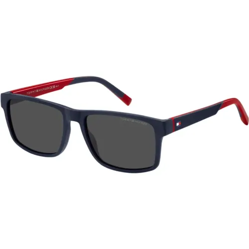 Sunglasses, male, , Size: 56 MM Blue Red/Grey Sunglasses TH 2142/S - Tommy Hilfiger - Modalova