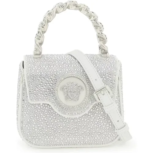 Handbags, female, , Size: ONE SIZE Crystal-studded Medusa Satin Handbag - Versace - Modalova