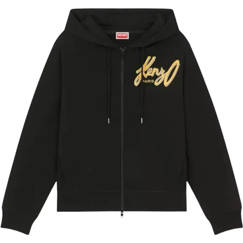 Schwarzer Hoodie mit Reißverschluss und Logo , Damen, Größe: S - Kenzo - Modalova