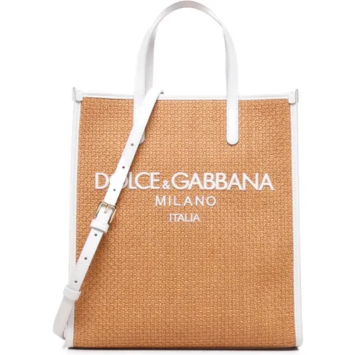 Beige Woven Raffia Shopping Bag , female, Sizes: ONE SIZE - Dolce & Gabbana - Modalova