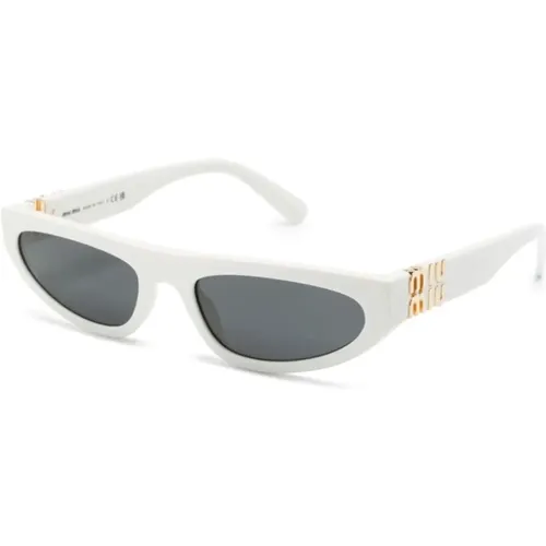 Weiße Sonnenbrille mit Original-Etui , Damen, Größe: 56 MM - Miu Miu - Modalova