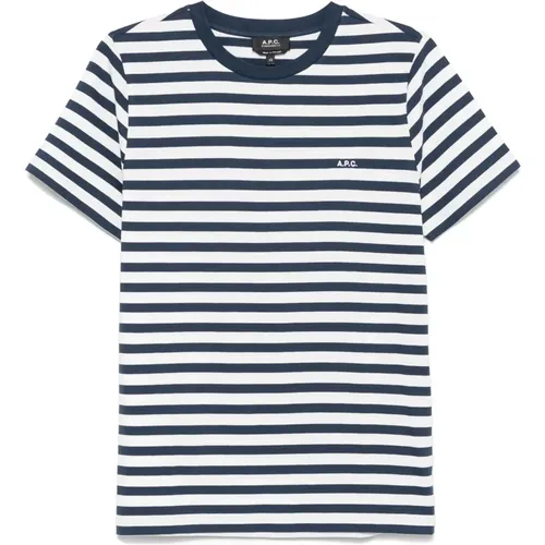 T-Shirts, male, , Size: S Striped Logo T-shirt Unisex - A.p.c. - Modalova