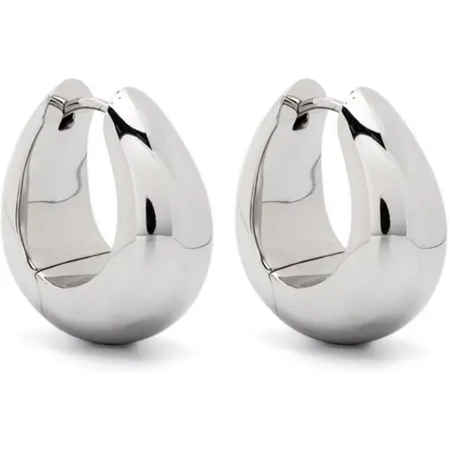 Earrings, male, , Size: ONE SIZE Sterling Silver Oval Hoop Earrings - Tom Wood - Modalova