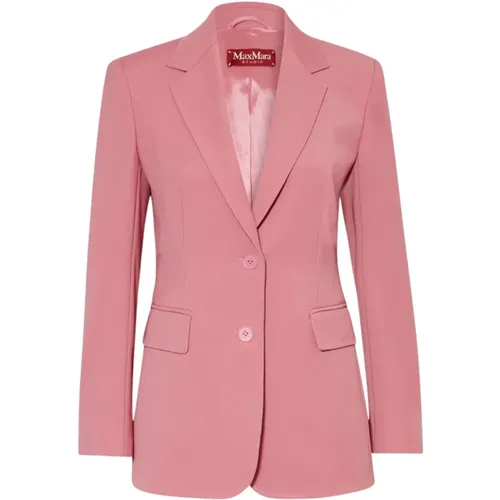 Blazers, female, , Size: 3XS Wool satin crêpe blazer Lyserød - Max Mara - Modalova