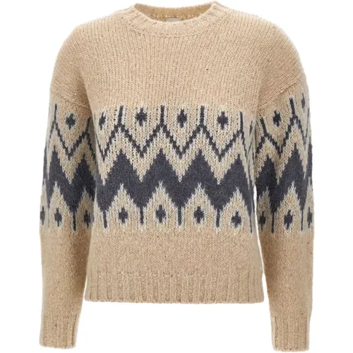 Round-neck Knitwear, female, , Size: L Geometric Sequin Sweater - Eleventy - Modalova