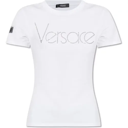 T-Shirt mit Logo , Damen, Größe: 2XS - Versace - Modalova