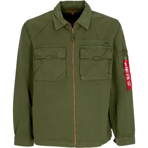 Twill Overshirt Jacket Dark Olive , male, Sizes: M, L, XL - alpha industries - Modalova