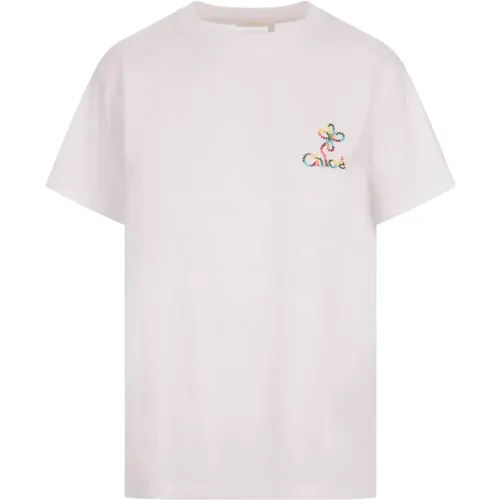 Weißes Blumenbesticktes T-Shirt , Damen, Größe: M - Chloé - Modalova