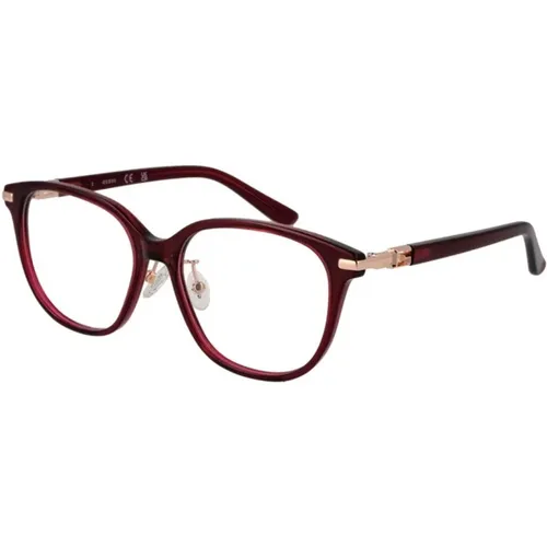 Glasses, female, , Size: ONE SIZE Burgundy Round Optical Frames - Guess - Modalova