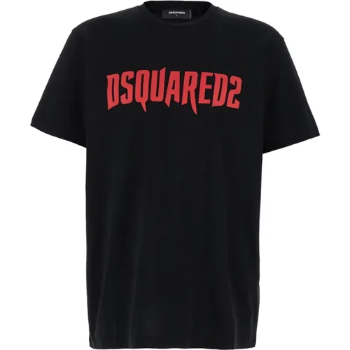 Schwarzes T-Shirt Polos mit Ahorn-Print , Herren, Größe: 2XL - Dsquared2 - Modalova