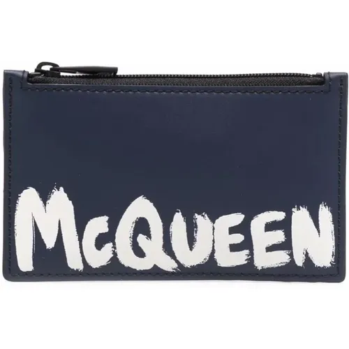 Wallets & Cardholders, male, , Size: ONE SIZE Navy Leather Card Wallet - Stylish and Durable - alexander mcqueen - Modalova