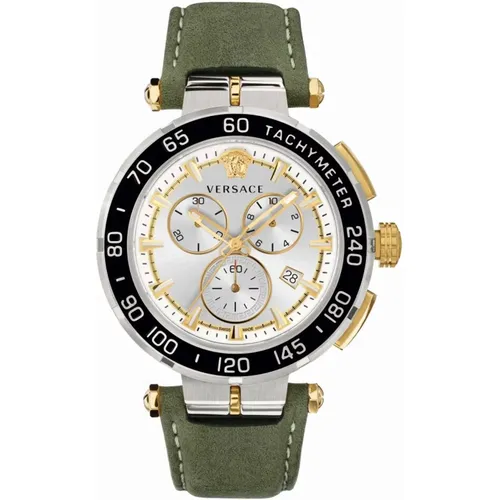 Watches, male, , Size: ONE SIZE Greca Chrono Leather Strap Watch - Versace - Modalova