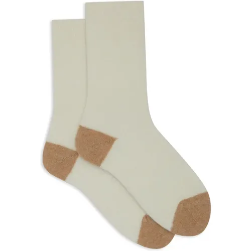 Kurze einfarbige weiße Bouclé-Socken für Damen mit kontrastierenden Details - Gallo - Modalova