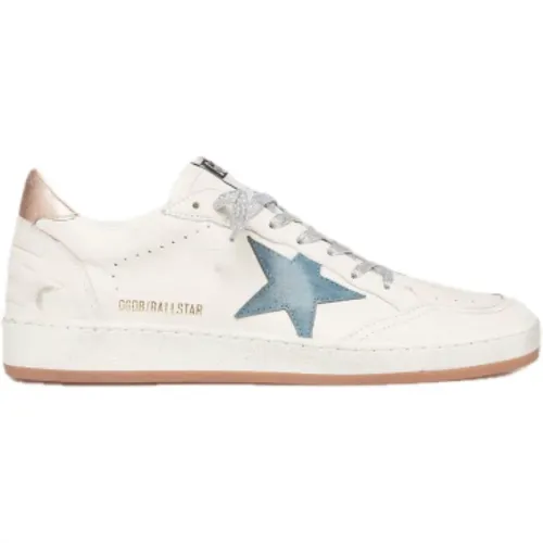 Weiße Ledersneaker mit blauem Wildlederstern , Damen, Größe: 39 EU - Golden Goose - Modalova