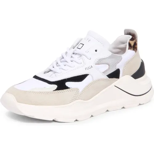Sneakers, female, , Size: 6 US White Leopard Nylon Shoes - D.a.t.e. - Modalova