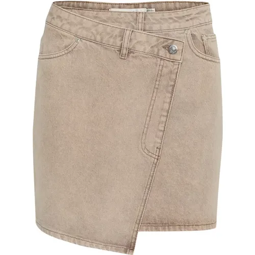 Asymmetric Denim Short Skirt Light Brown , female, Sizes: L - Gestuz - Modalova