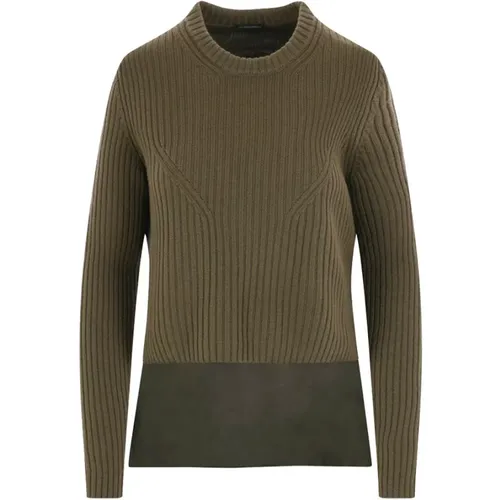 Gerippter Wollpullover mit Twill-Panel , Damen, Größe: M - Ann Demeulemeester - Modalova