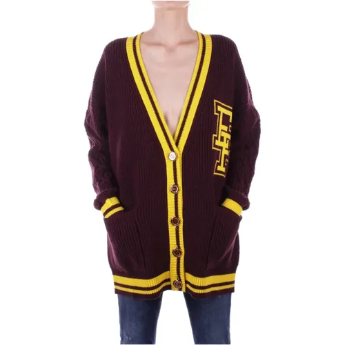 Cardigans, female, , Size: S Bordeaux Sweater Cardigan Front Logo - Elisabetta Franchi - Modalova