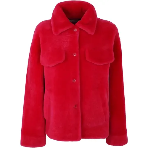 Fuchsia Shearling Jacket with Pockets , female, Sizes: XS - Inès & Maréchal - Modalova