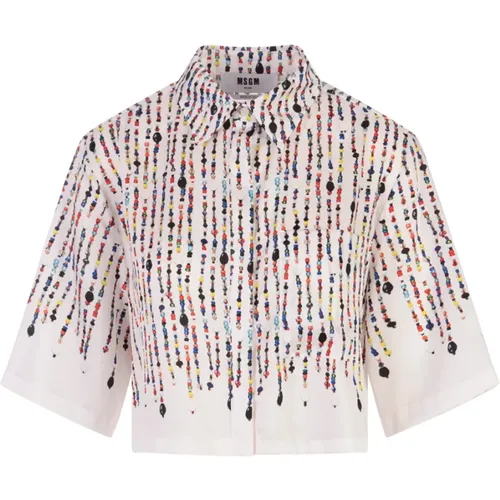 White Bead Print Crop Shirt , female, Sizes: 2XS - Msgm - Modalova