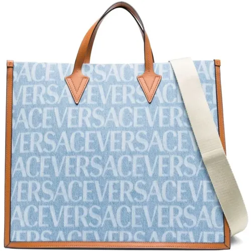 Logo Print Tote Bag , male, Sizes: ONE SIZE - Versace - Modalova