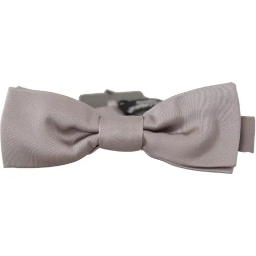 Bowties, male, , Size: ONE SIZE Silver Silk Adjustable Neck Papillon Tie - Dolce & Gabbana - Modalova