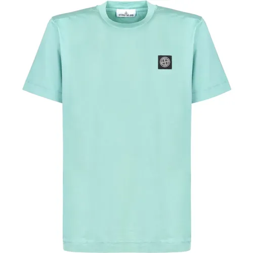 Hellgrünes Baumwoll-Logo-Patch-T-Shirt , Herren, Größe: 2XL - Stone Island - Modalova