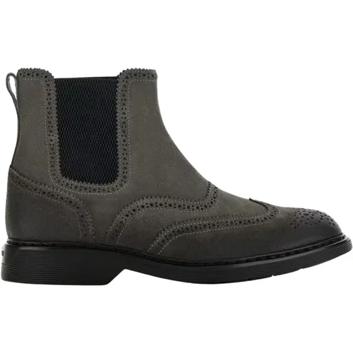 Graue Flache Schuhe mit Klassischem Stil und Lässigem Flair , Herren, Größe: 42 1/2 EU - Hogan - Modalova