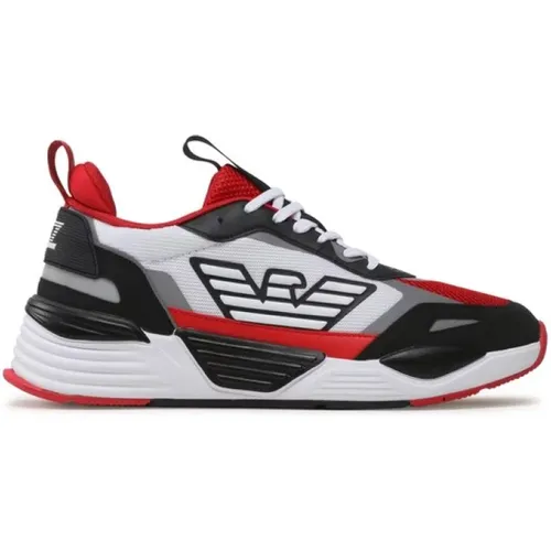 Schwarze Herren Sneakers mit Roten und Weißen Einsätzen - Emporio Armani EA7 - Modalova