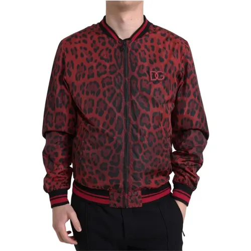 Bomber Jackets, male, , Size: XS Leopard Print Bomber Jacket - Dolce & Gabbana - Modalova